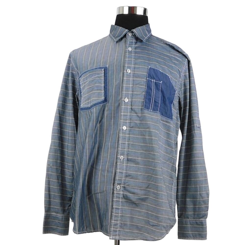 INC Gray Blue White Stripe Long Sleeve Button Mens XL Shirt